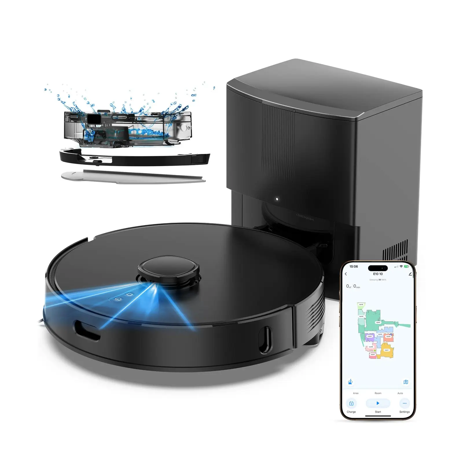 E10+ - Robot aspirador y trapeador combinado con succión de 8000 Pa, navegación LiDAR