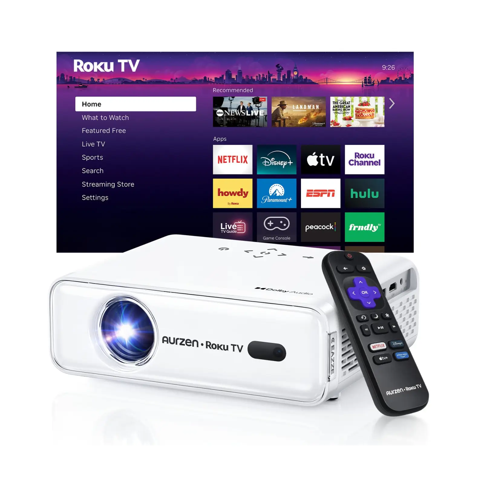 Proyector inteligente portátil Aurzen EAZZE D1R con Roku TV, WiFi y Bluetooth