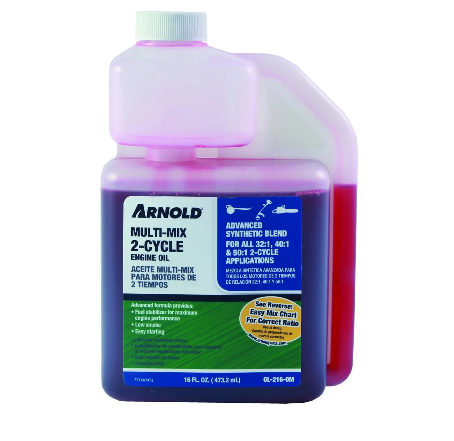 Aceite 2 tiempos botella de plástico Tip N Measure, 16 oz. Arnold