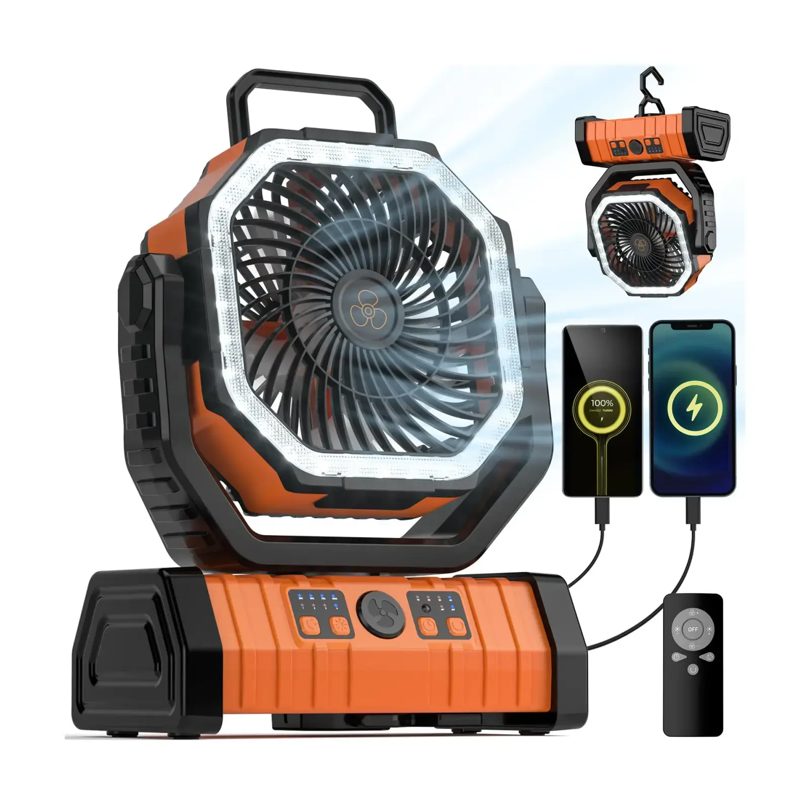 Ventilador VOSFEEL F6 20000 mAh con LED y control remoto para apagones Cuba