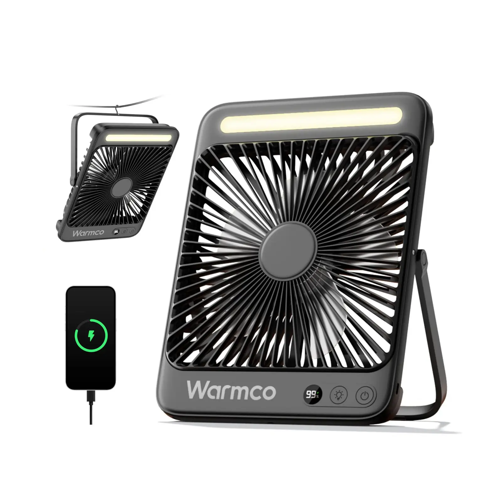 Ventilador Warmco D4 8 pulgadas 20000 mAh silencioso con LED para Cuba